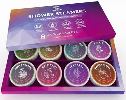 8-Pack Shower Steamers Aromatherapy Basket Set - Organic Essential Oils Shower Bombs for Relaxation & Self Care, Ideal Mother's Day Gifts for Mom, Teacher Appreciation Gifts for Women & Men