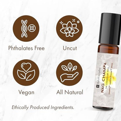 Nag Champa Perfume Oil Roll-On – 0.12 oz Alcohol-Free Fragrance Oil for Body & Pulse Points, Long-Lasting Travel Size Roller by Halal Everyday Avelisse