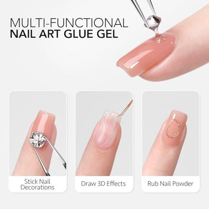 GAOY Rhinestone Glue for Nails – 15ml UV Gem Glue with Nail Art Brushes for Charms, Diamonds, Jewels & Decorations