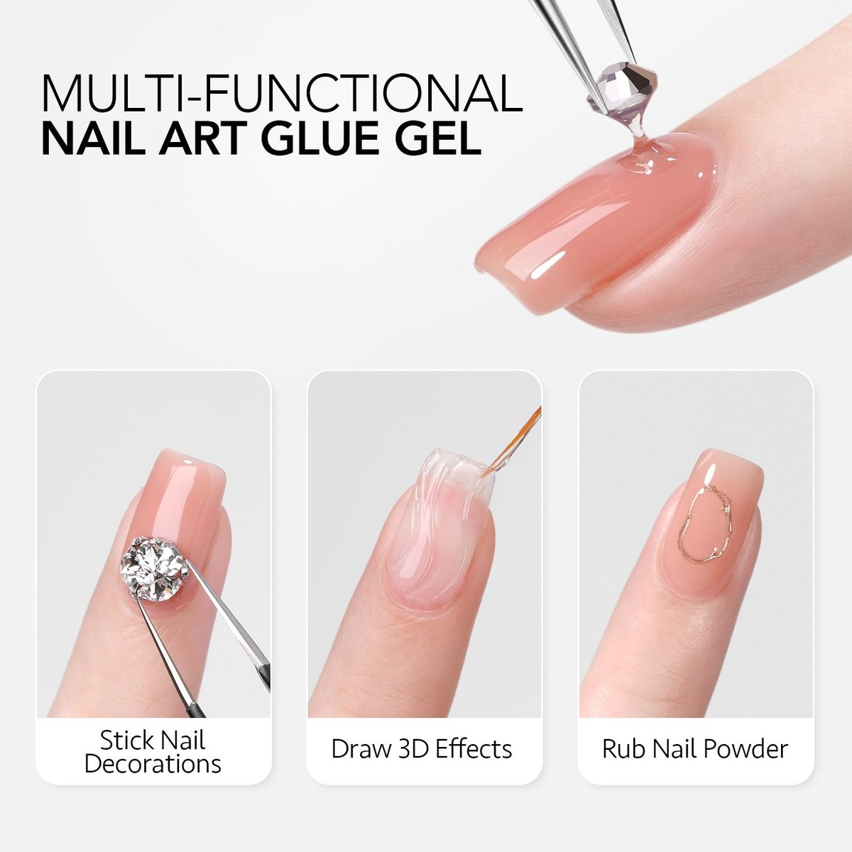 GAOY Rhinestone Glue for Nails – 15ml UV Gem Glue with Nail Art Brushes for Charms, Diamonds, Jewels & Decorations - görsel 9