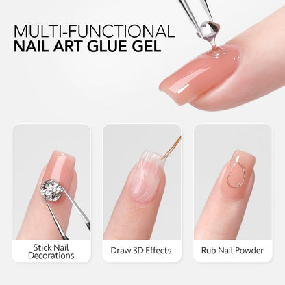 GAOY Rhinestone Glue for Nails – 15ml UV Gem Glue with Nail Art Brushes for Charms, Diamonds, Jewels & Decorations