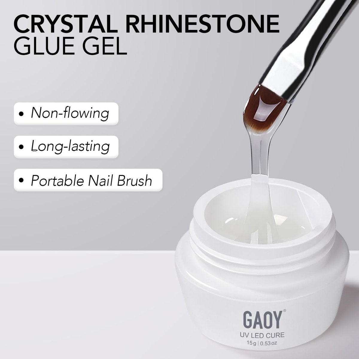 GAOY Rhinestone Glue for Nails – 15ml UV Gem Glue with Nail Art Brushes for Charms, Diamonds, Jewels & Decorations - görsel 3