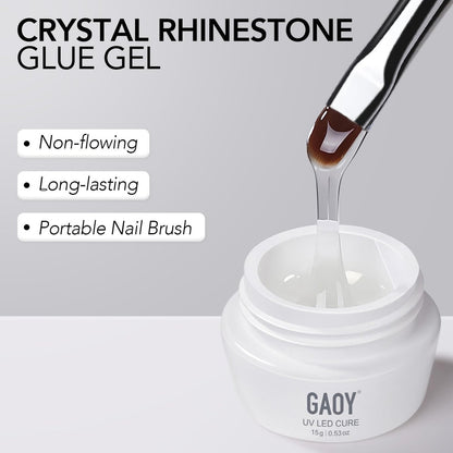 GAOY Rhinestone Glue for Nails – 15ml UV Gem Glue with Nail Art Brushes for Charms, Diamonds, Jewels & Decorations
