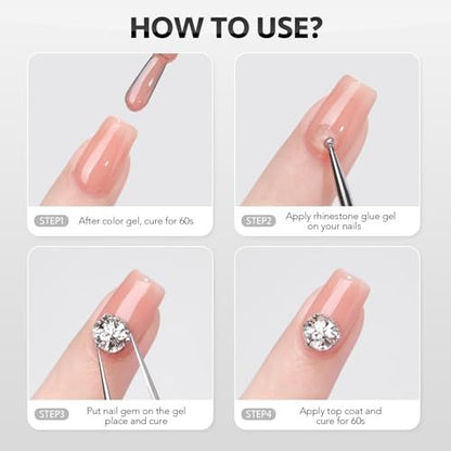 GAOY Rhinestone Glue for Nails – 15ml UV Gem Glue with Nail Art Brushes for Charms, Diamonds, Jewels & Decorations