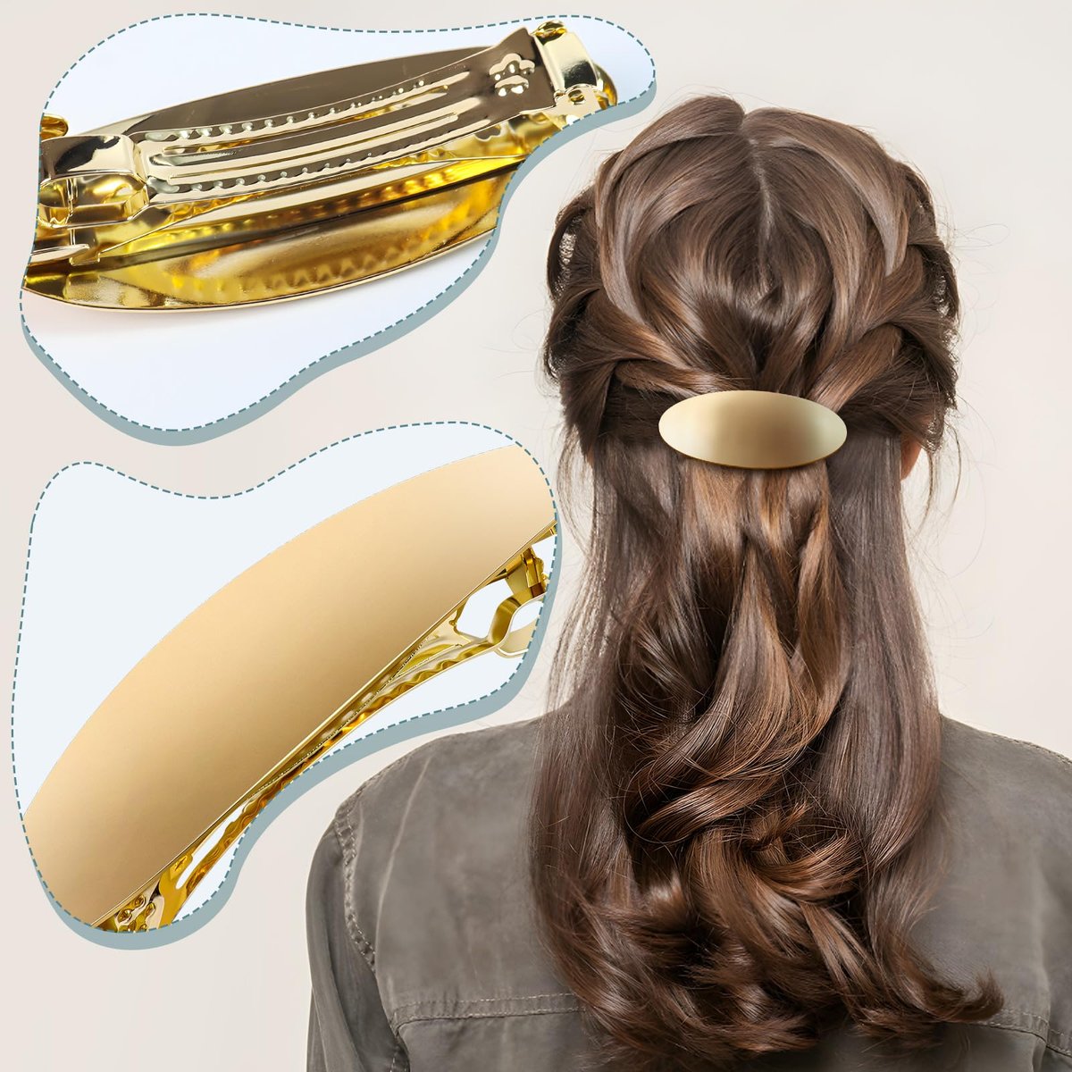 3-Inch Oval Vintage Metal Hair Clip – Gold Barrette for Long Thick Hair, Prom & Formal Events - görsel 6