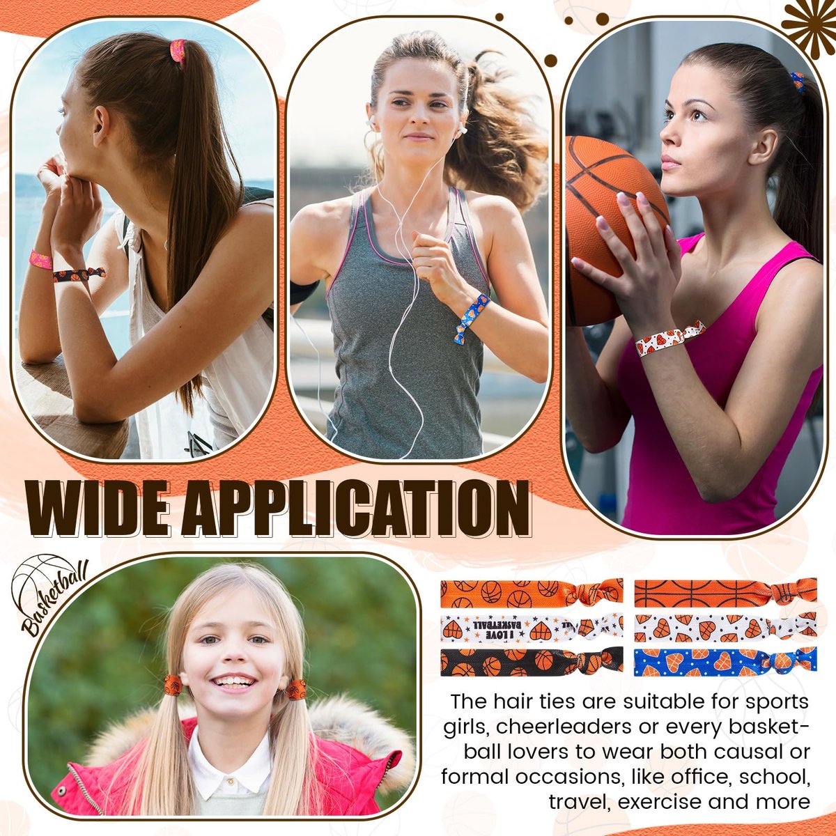 Hanaive 20 Pcs Basketball Hair Ties - No Crease Elastic Ponytail Holders for Girls, Women, Players, and Coaches (10 Styles) Avelisse
