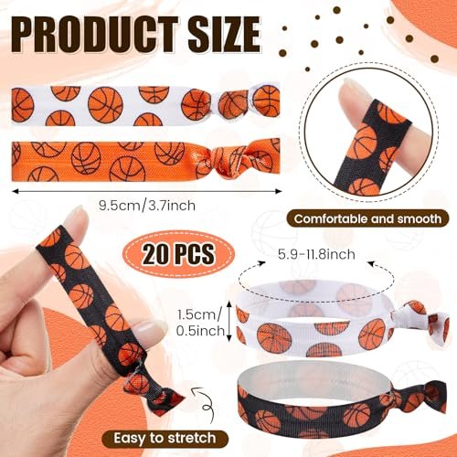 Hanaive 20 Pcs Basketball Hair Ties - No Crease Elastic Ponytail Holders for Girls, Women, Players, and Coaches (10 Styles) Avelisse
