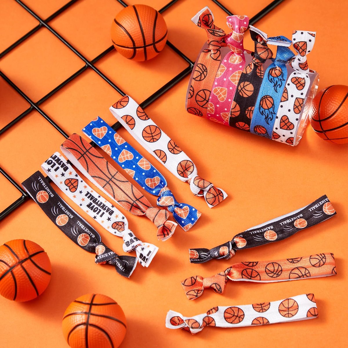 Hanaive 20 Pcs Basketball Hair Ties - No Crease Elastic Ponytail Holders for Girls, Women, Players, and Coaches (10 Styles) Avelisse