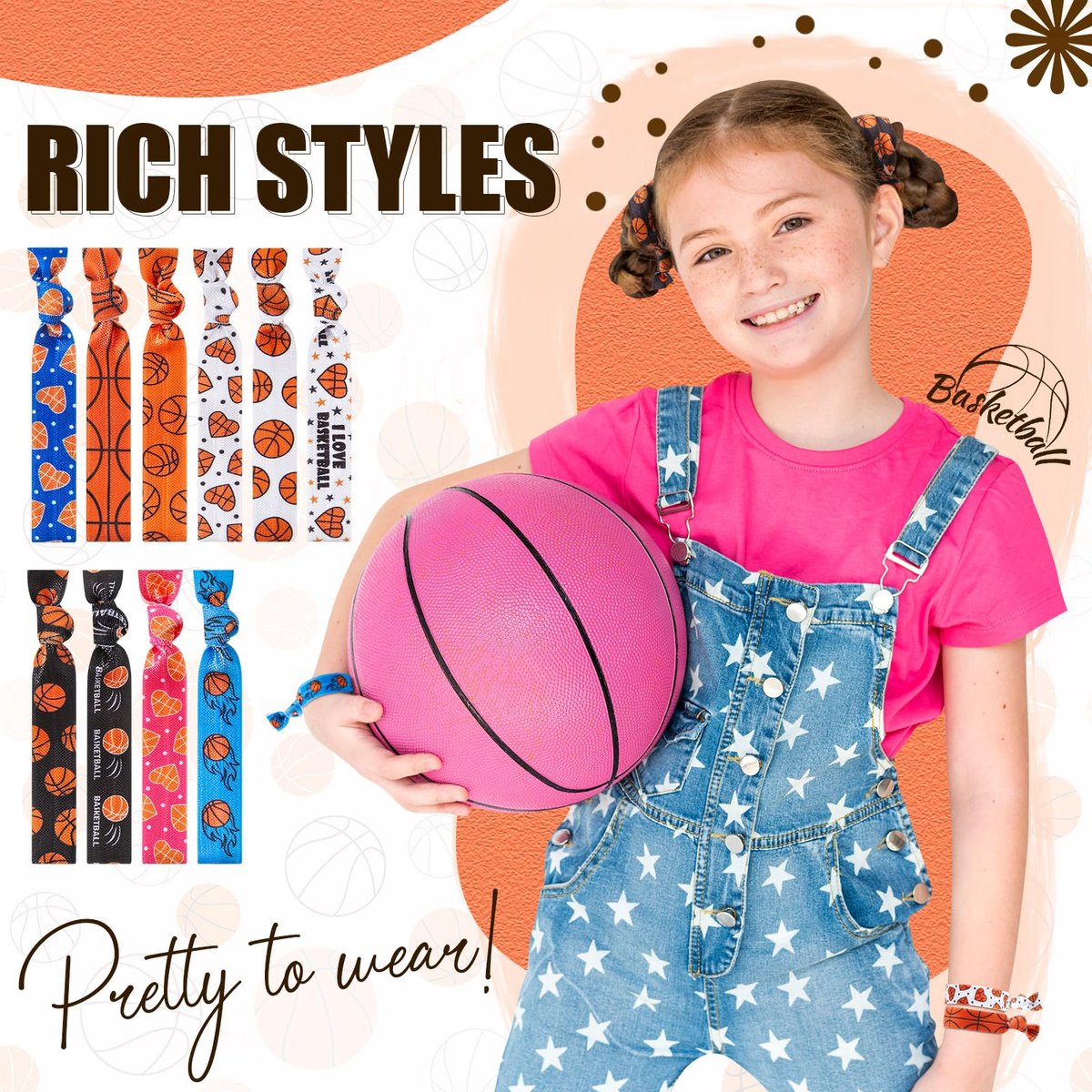 Hanaive 20 Pcs Basketball Hair Ties - No Crease Elastic Ponytail Holders for Girls, Women, Players, and Coaches (10 Styles) Avelisse