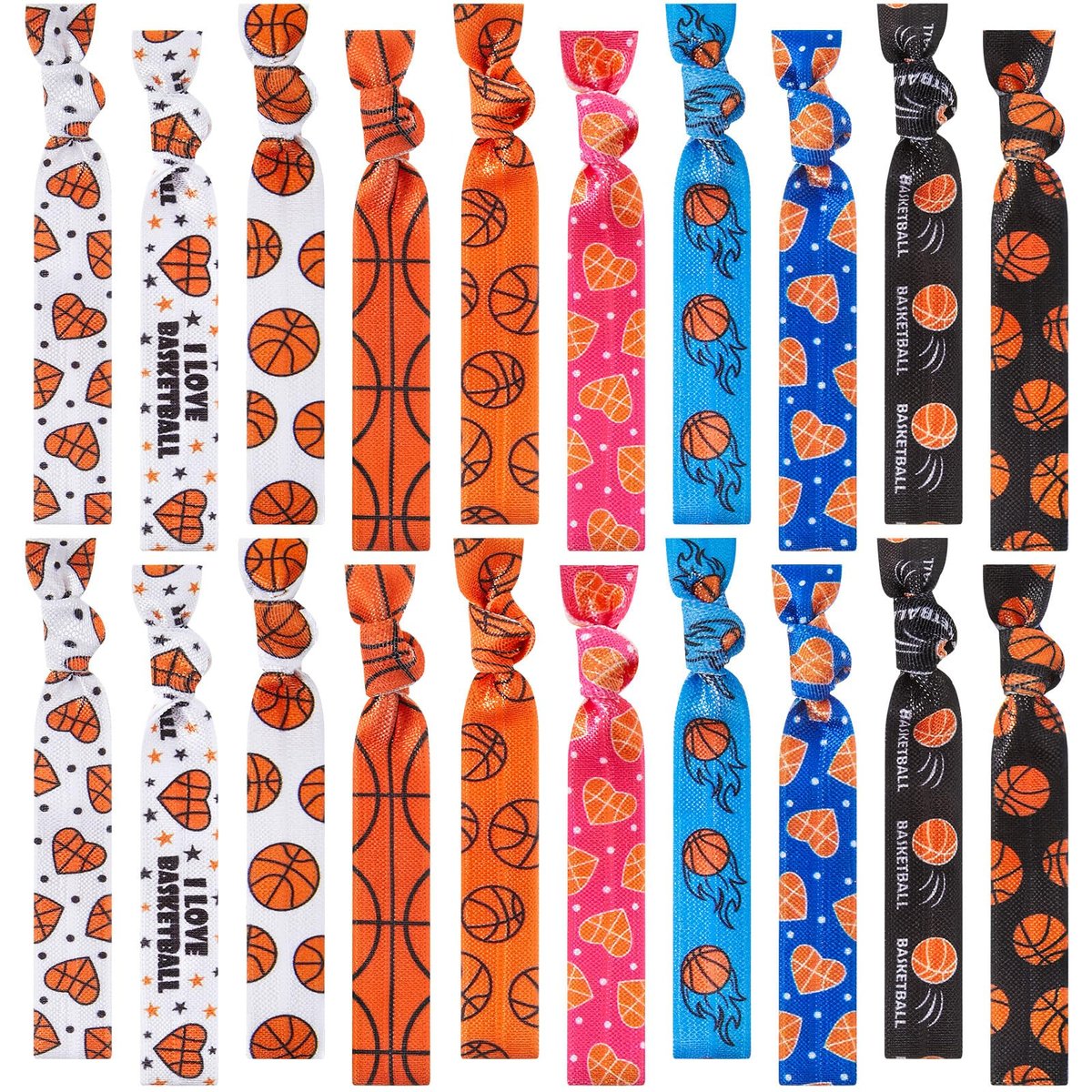 Hanaive 20 Pcs Basketball Hair Ties - No Crease Elastic Ponytail Holders for Girls, Women, Players, and Coaches (10 Styles) Avelisse