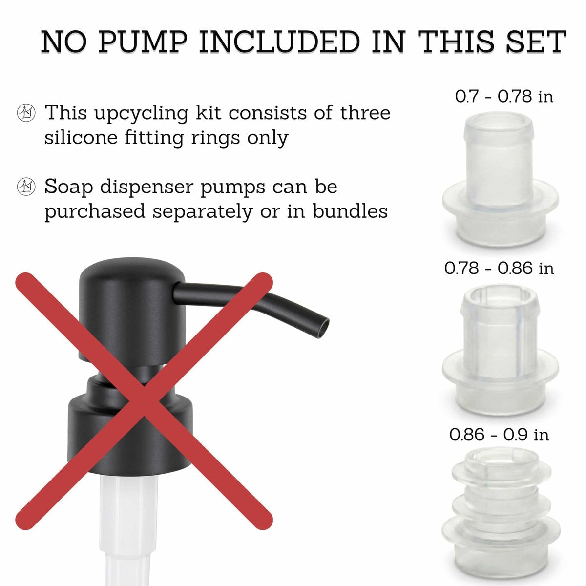 ALTGLAS Upcycling Kit for Soap Dispensers Pumps - Silicone Stoppers for 0.7-0.9 Inch Bottle Openings (3 Sizes, Pump Not Included) - görsel 3