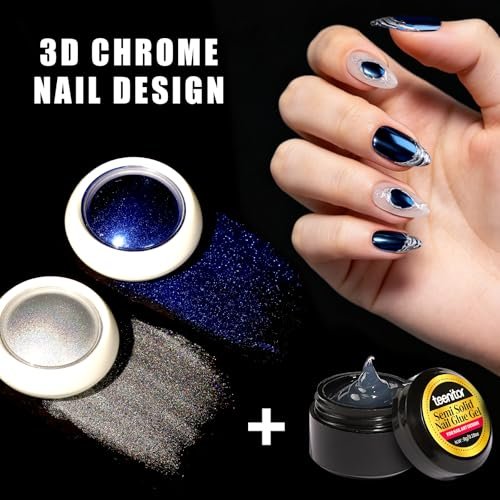 Teenitor Acrylic Nail Kit with Chrome Powder, Almond Tips, Art Brushes, Charms, 3D Gel, Tools, Stand - Complete Beginner Set - görsel 5