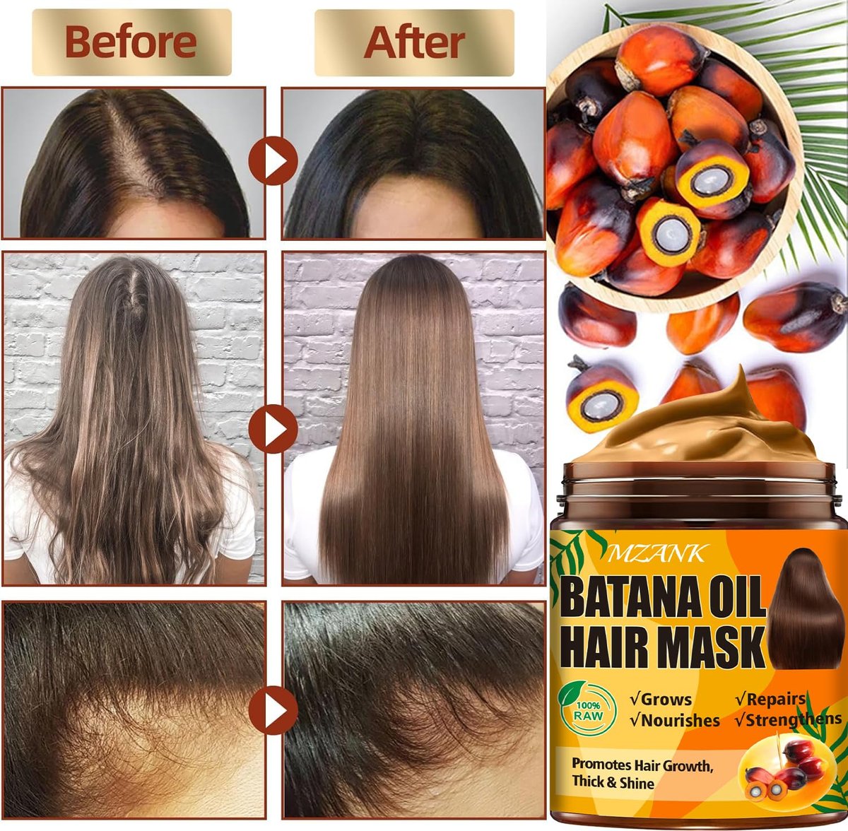 Batana Oil Hair Growth Serum & Keratin Treatment Mask - 40 Capsules Leave-in Anti-Frizz Conditioner for Damaged Hair - görsel 6