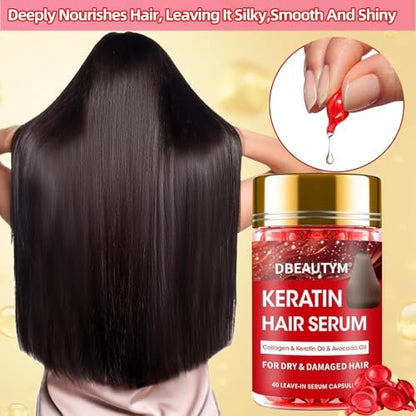 Batana Oil Hair Growth Serum & Keratin Treatment Mask - 40 Capsules Leave-in Anti-Frizz Conditioner for Damaged Hair