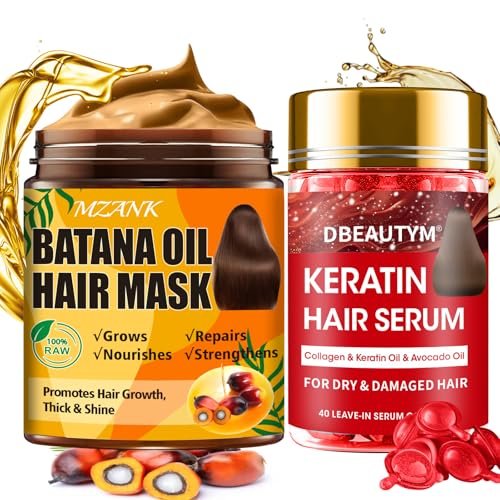 Batana Oil Hair Growth Serum & Keratin Treatment Mask - 40 Capsules Leave-in Anti-Frizz Conditioner for Damaged Hair - görsel 1