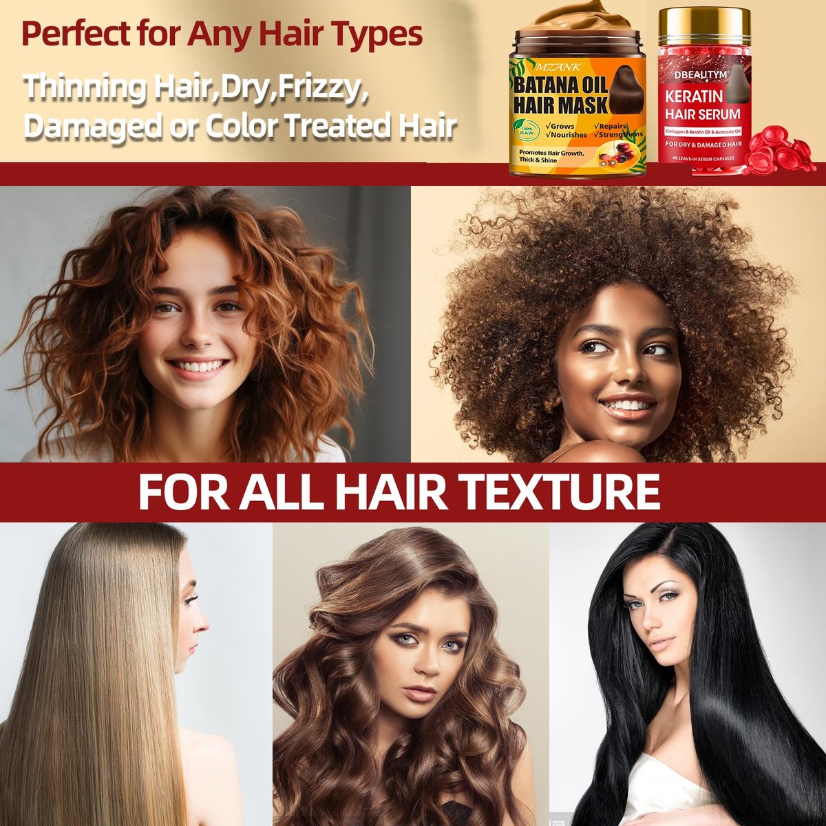 Batana Oil Hair Growth Serum & Keratin Treatment Mask - 40 Capsules Leave-in Anti-Frizz Conditioner for Damaged Hair - görsel 14