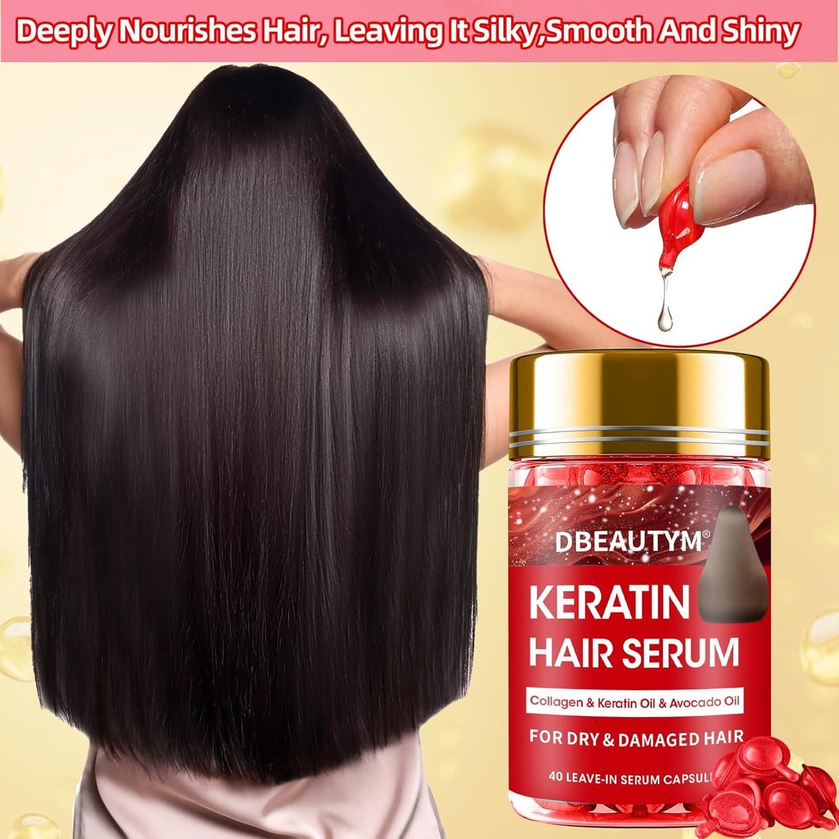 Batana Oil Hair Growth Serum & Keratin Treatment Mask - 40 Capsules Leave-in Anti-Frizz Conditioner for Damaged Hair - görsel 8
