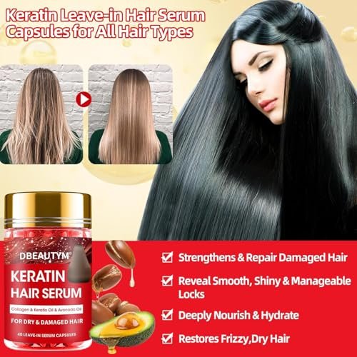 Batana Oil Hair Growth Serum & Keratin Treatment Mask - 40 Capsules Leave-in Anti-Frizz Conditioner for Damaged Hair - görsel 3
