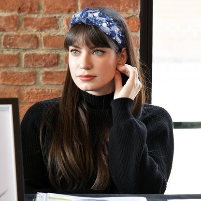 PACKOVE Knotted Denim Headband with Pearl Embellishment - Fashion Hair Accessory for Women