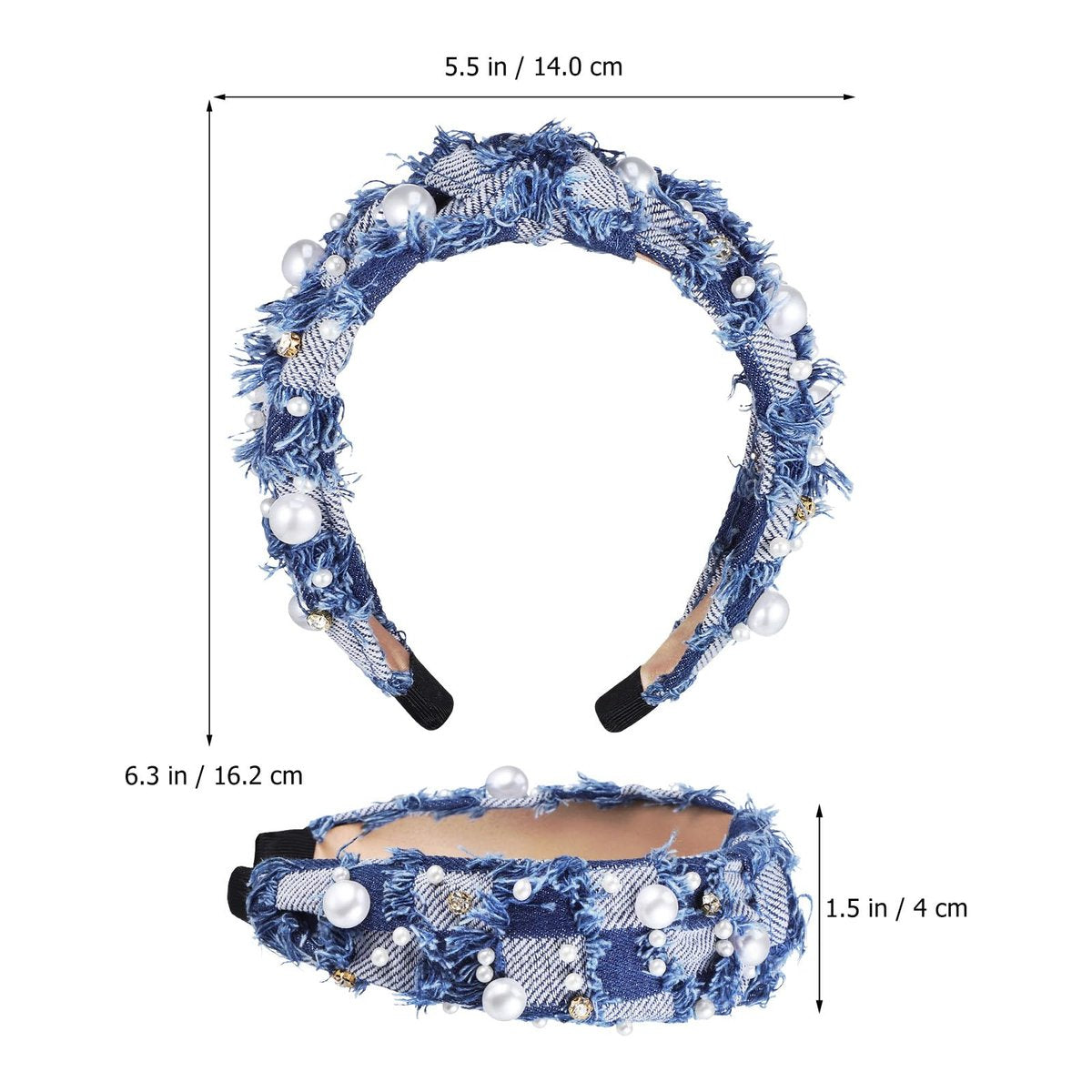 PACKOVE Knotted Denim Headband with Pearl Embellishment - Fashion Hair Accessory for Women - görsel 3