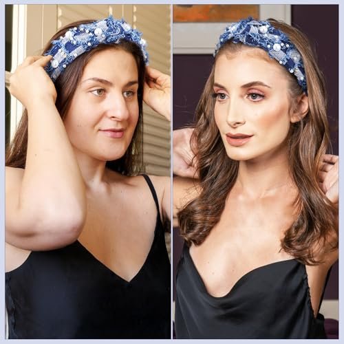 PACKOVE Knotted Denim Headband with Pearl Embellishment - Fashion Hair Accessory for Women - görsel 18