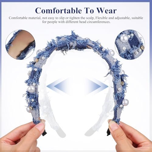 PACKOVE Knotted Denim Headband with Pearl Embellishment - Fashion Hair Accessory for Women - görsel 6