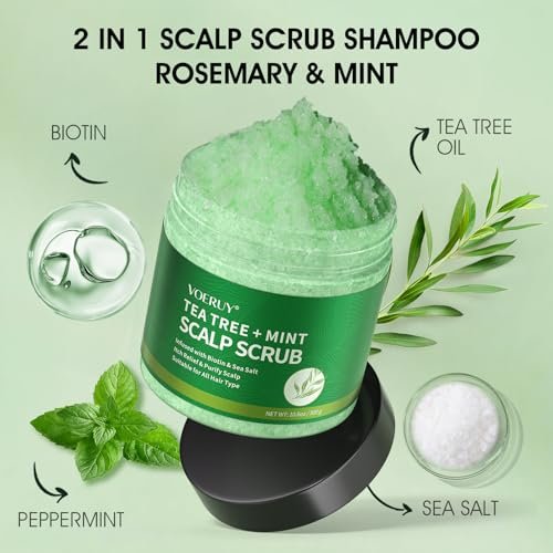 VOERUY Scalp Scrub with Tea Tree & Mint Oil – 2-in-1 Exfoliating Scalp Treatment for Clarifying & Removing Build-up, Includes Silicone Scalp Massager, 10.6 oz (300g) - görsel 4