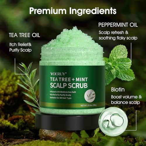 VOERUY Scalp Scrub with Tea Tree & Mint Oil – 2-in-1 Exfoliating Scalp Treatment for Clarifying & Removing Build-up, Includes Silicone Scalp Massager, 10.6 oz (300g) - görsel 6