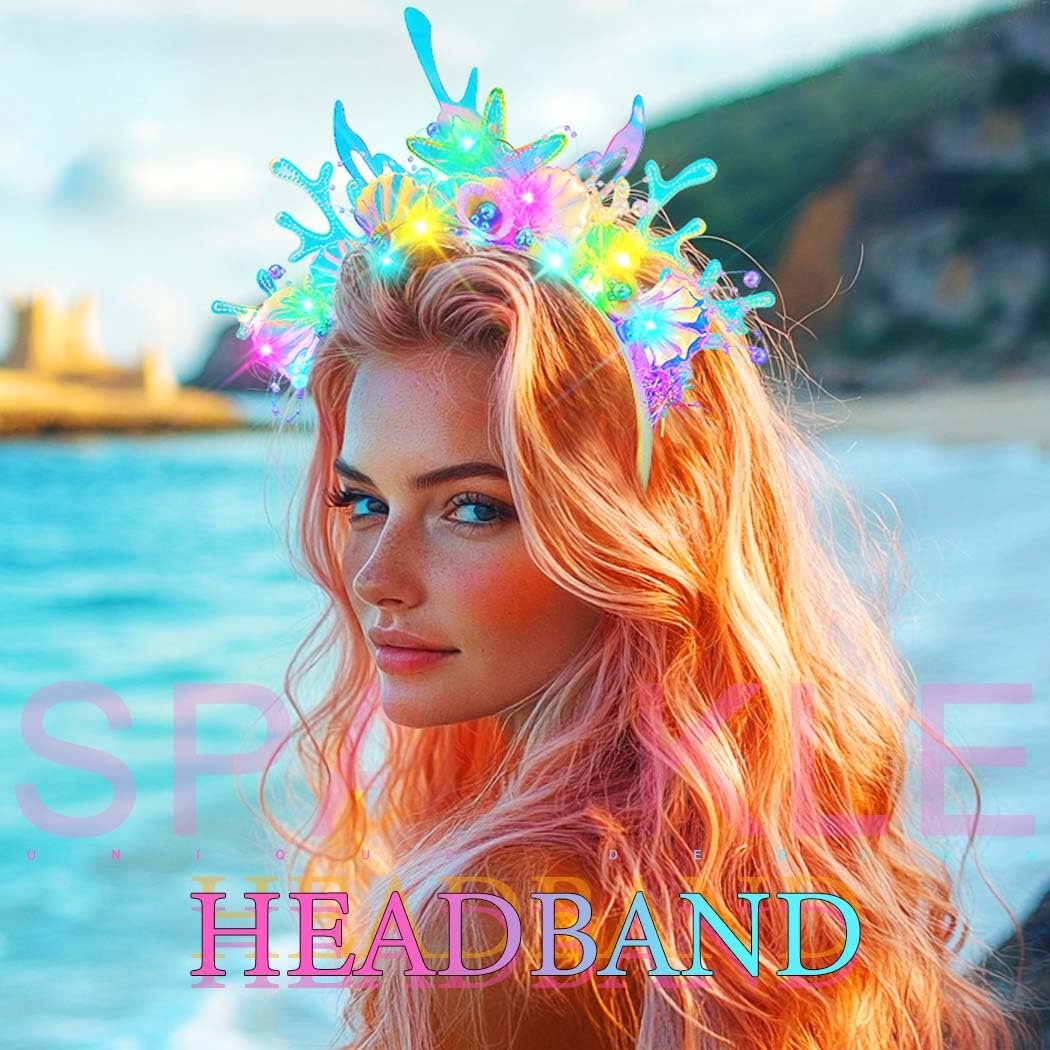 JEAIRTS Light Up Shell Headband – Glowing Starfish & Pearl Mermaid Costume Hair Accessory for Women Avelisse