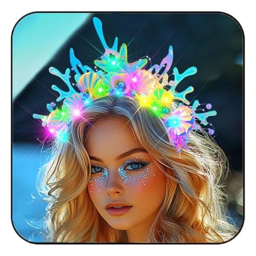JEAIRTS Light Up Shell Headband – Glowing Starfish & Pearl Mermaid Costume Hair Accessory for Women Avelisse