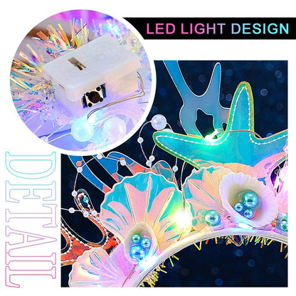 JEAIRTS Light Up Shell Headband – Glowing Starfish & Pearl Mermaid Costume Hair Accessory for Women Avelisse