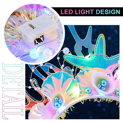 JEAIRTS Light Up Shell Headband – Glowing Starfish & Pearl Mermaid Costume Hair Accessory for Women Avelisse
