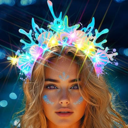 JEAIRTS Light Up Shell Headband – Glowing Starfish & Pearl Mermaid Costume Hair Accessory for Women Avelisse