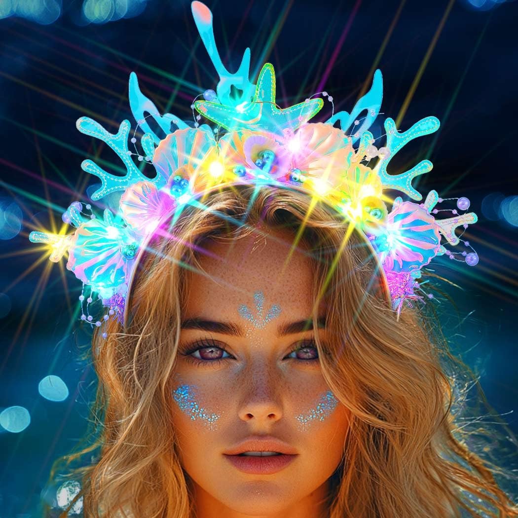 JEAIRTS Light Up Shell Headband – Glowing Starfish & Pearl Mermaid Costume Hair Accessory for Women Avelisse