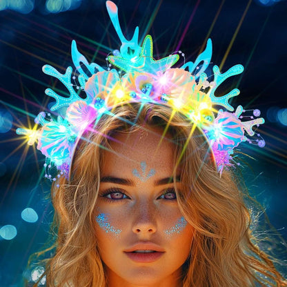 JEAIRTS Light Up Shell Headband – Glowing Starfish & Pearl Mermaid Costume Hair Accessory for Women Avelisse