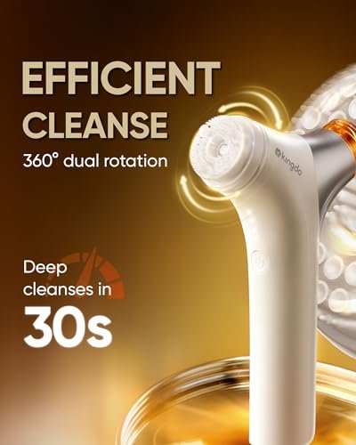 KINGDO 2-in-1 Face Scrubber & Makeup Remover Device - Smart Automatic Foaming Facial Cleansing Brush for Deep Cleansing, Exfoliating, and Makeup Removal