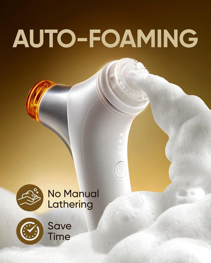 KINGDO 2-in-1 Face Scrubber & Makeup Remover Device - Smart Automatic Foaming Facial Cleansing Brush for Deep Cleansing, Exfoliating, and Makeup Removal