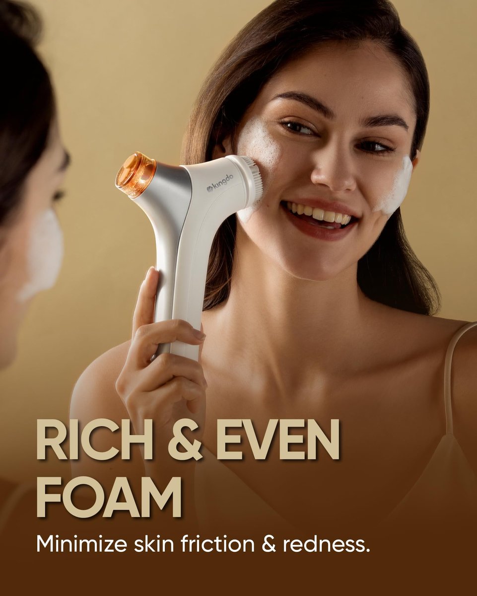KINGDO 2-in-1 Face Scrubber & Makeup Remover Device - Smart Automatic Foaming Facial Cleansing Brush for Deep Cleansing, Exfoliating, and Makeup Removal - görsel 7