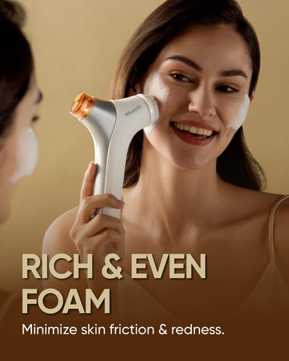 KINGDO 2-in-1 Face Scrubber & Makeup Remover Device - Smart Automatic Foaming Facial Cleansing Brush for Deep Cleansing, Exfoliating, and Makeup Removal