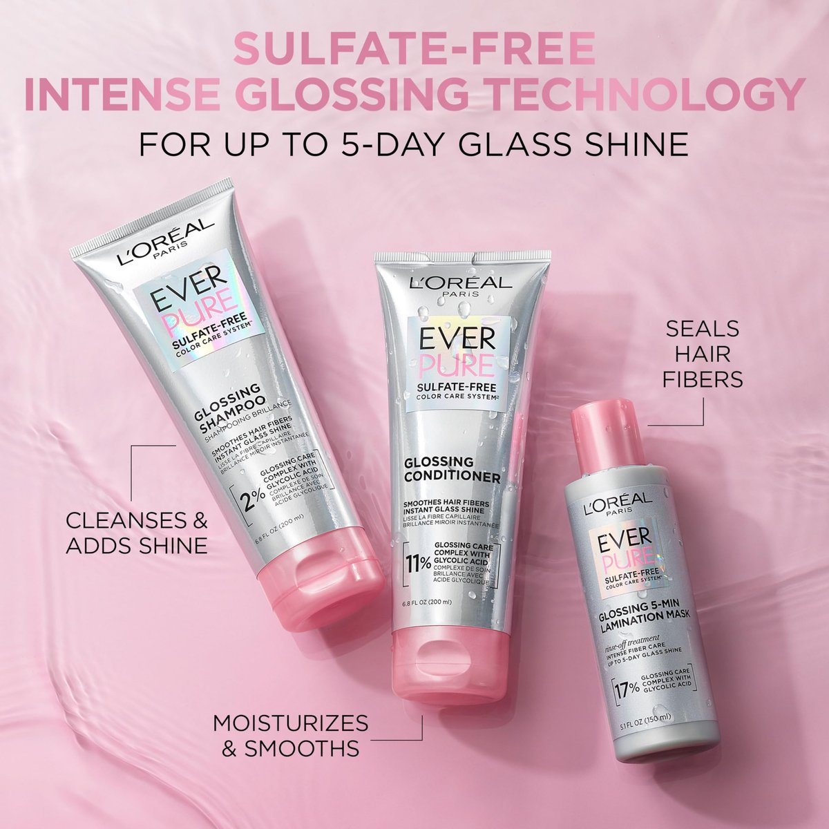 L'Oreal Paris EverPure Glossing Lamination Hair Mask with Glycolic Acid – 5.1 Fl Oz for Lasting Shine & Smoothness - görsel 5