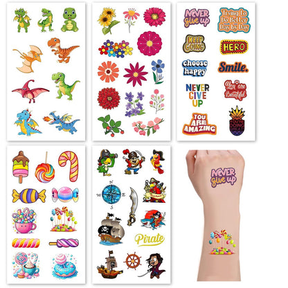 Sun Awesome 20 Sheets Cute Temporary Tattoos for Kids - Fun Pattern Stickers for Children, Toddlers, Boys & Girls