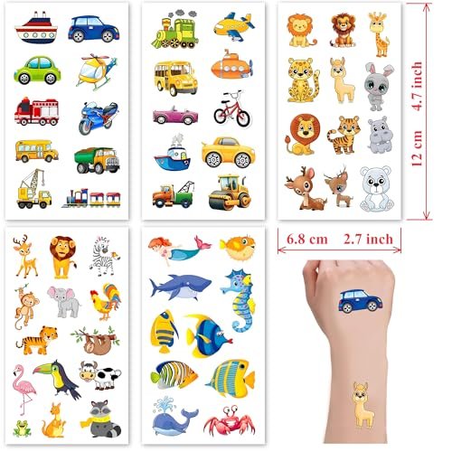 Sun Awesome 20 Sheets Cute Temporary Tattoos for Kids - Fun Pattern Stickers for Children, Toddlers, Boys & Girls - görsel 4