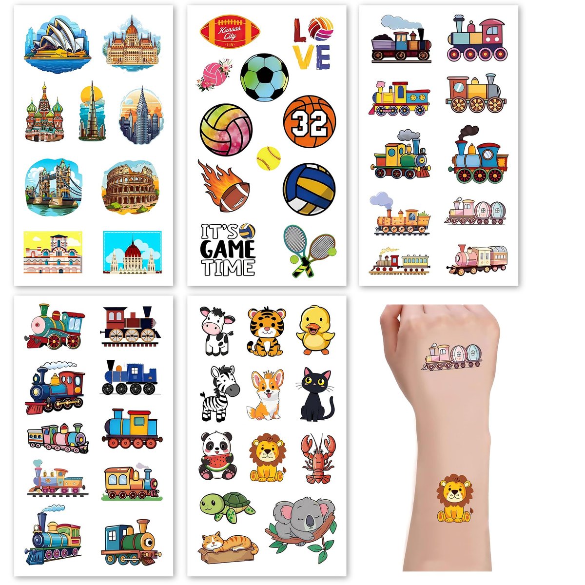Sun Awesome 20 Sheets Cute Temporary Tattoos for Kids - Fun Pattern Stickers for Children, Toddlers, Boys & Girls - görsel 7