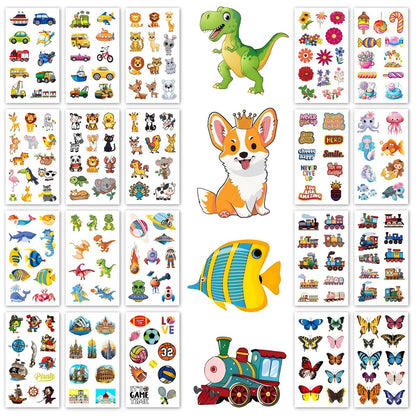 Sun Awesome 20 Sheets Cute Temporary Tattoos for Kids - Fun Pattern Stickers for Children, Toddlers, Boys & Girls