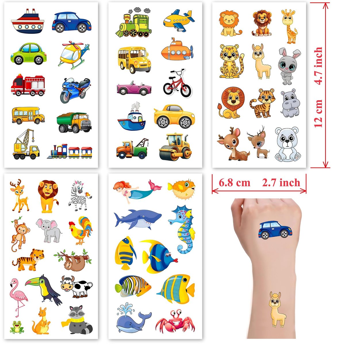 Sun Awesome 20 Sheets Cute Temporary Tattoos for Kids - Fun Pattern Stickers for Children, Toddlers, Boys & Girls - görsel 3