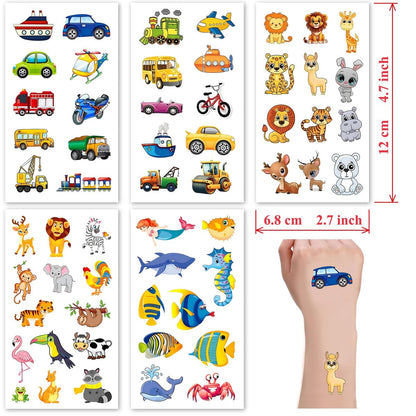 Sun Awesome 20 Sheets Cute Temporary Tattoos for Kids - Fun Pattern Stickers for Children, Toddlers, Boys & Girls
