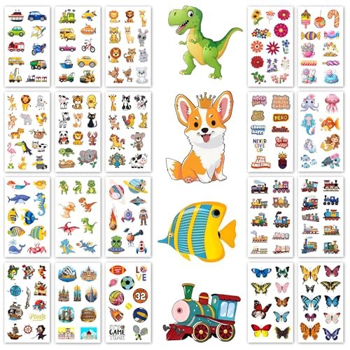 Sun Awesome 20 Sheets Cute Temporary Tattoos for Kids - Fun Pattern Stickers for Children, Toddlers, Boys & Girls - görsel 2
