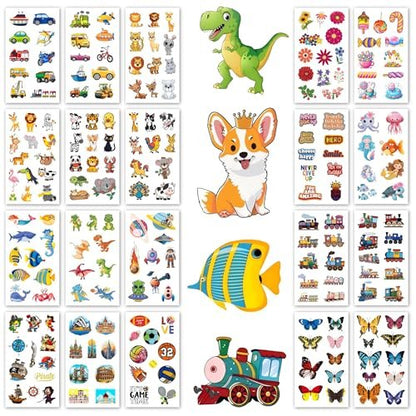 Sun Awesome 20 Sheets Cute Temporary Tattoos for Kids - Fun Pattern Stickers for Children, Toddlers, Boys & Girls