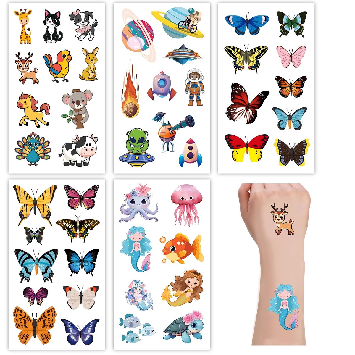 Sun Awesome 20 Sheets Cute Temporary Tattoos for Kids - Fun Pattern Stickers for Children, Toddlers, Boys & Girls - görsel 9