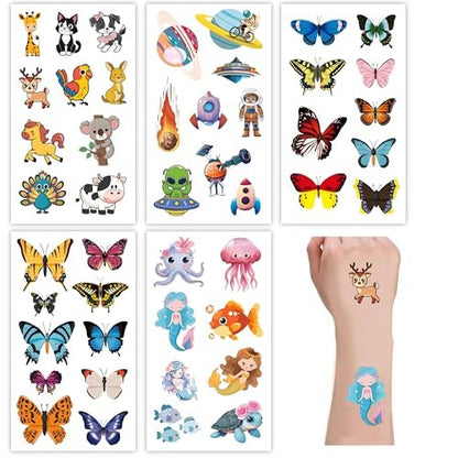 Sun Awesome 20 Sheets Cute Temporary Tattoos for Kids - Fun Pattern Stickers for Children, Toddlers, Boys & Girls